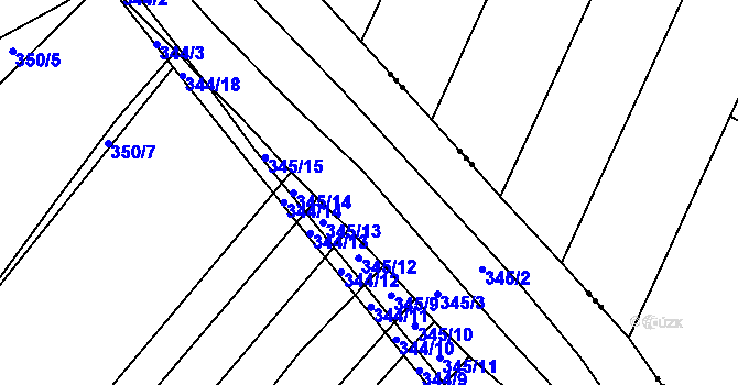 Parcela st. 345 v KÚ Bříšťany, Katastrální mapa