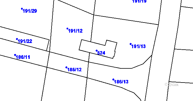 Parcela st. 524 v KÚ Bříšťany, Katastrální mapa