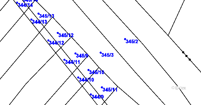 Parcela st. 345/3 v KÚ Bříšťany, Katastrální mapa