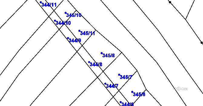 Parcela st. 345/8 v KÚ Bříšťany, Katastrální mapa