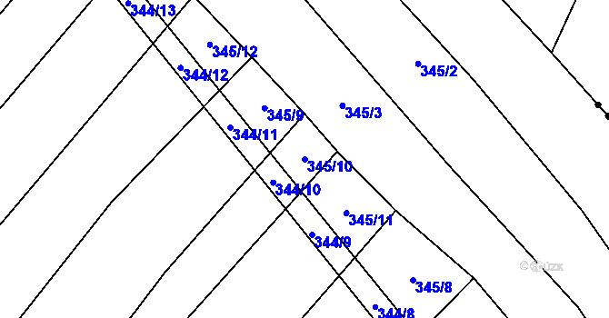 Parcela st. 345/10 v KÚ Bříšťany, Katastrální mapa