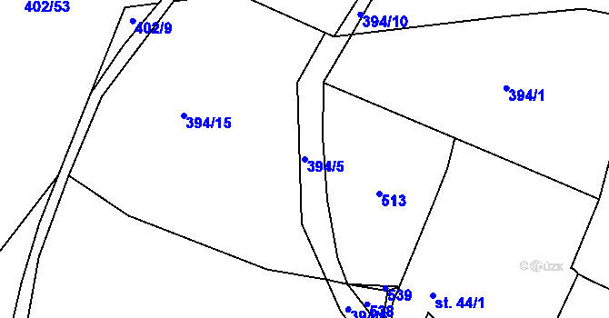 Parcela st. 394/5 v KÚ Bříšťany, Katastrální mapa
