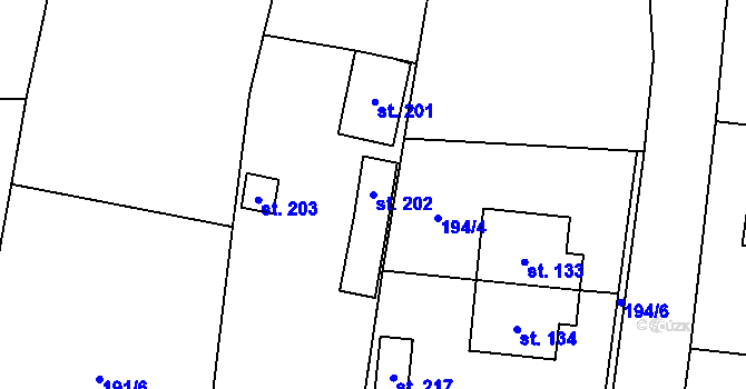 Parcela st. 202 v KÚ Bříšťany, Katastrální mapa
