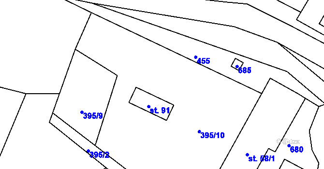 Parcela st. 395/8 v KÚ Petrovičky u Hořic, Katastrální mapa