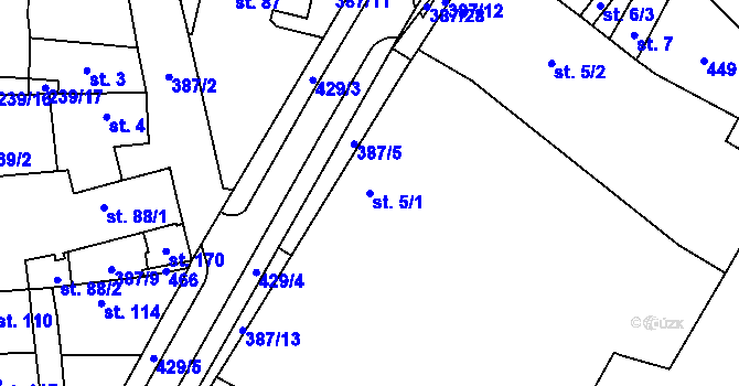 Parcela st. 5/1 v KÚ Bříza, Katastrální mapa