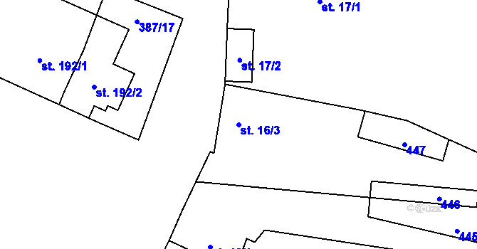 Parcela st. 16/3 v KÚ Bříza, Katastrální mapa