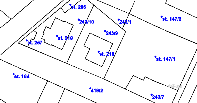 Parcela st. 216 v KÚ Bříza, Katastrální mapa