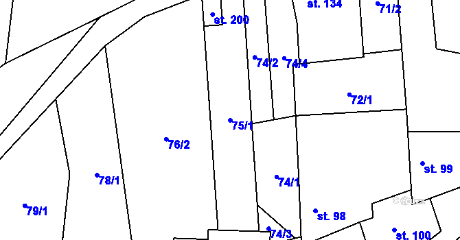 Parcela st. 75/1 v KÚ Bříza, Katastrální mapa