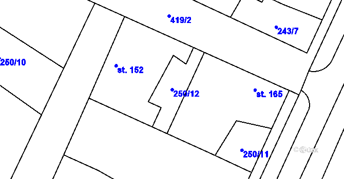 Parcela st. 250/12 v KÚ Bříza, Katastrální mapa