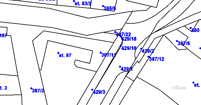 Parcela st. 387/11 v KÚ Bříza, Katastrální mapa