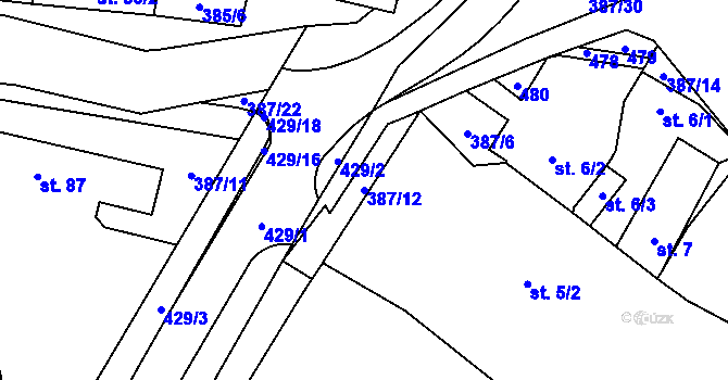 Parcela st. 387/12 v KÚ Bříza, Katastrální mapa