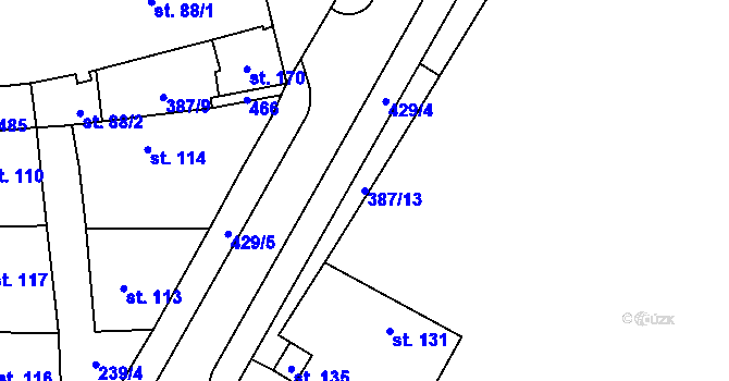 Parcela st. 387/13 v KÚ Bříza, Katastrální mapa