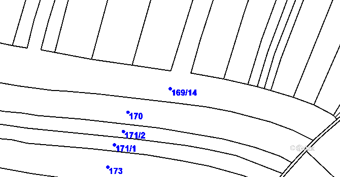 Parcela st. 169/14 v KÚ Bříza, Katastrální mapa