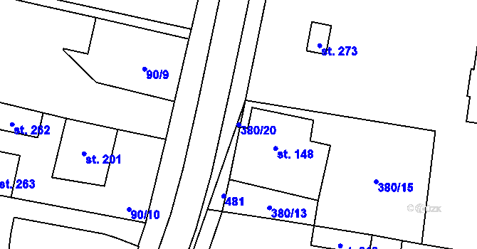 Parcela st. 380/20 v KÚ Bříza, Katastrální mapa