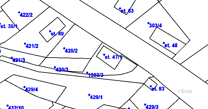 Parcela st. 47/1 v KÚ Břízsko, Katastrální mapa