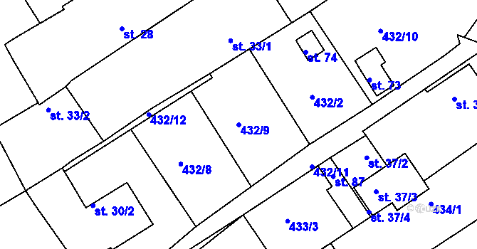 Parcela st. 432/9 v KÚ Břízsko, Katastrální mapa