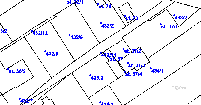 Parcela st. 432/11 v KÚ Břízsko, Katastrální mapa