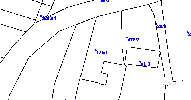 Parcela st. 475/1 v KÚ Břízsko, Katastrální mapa