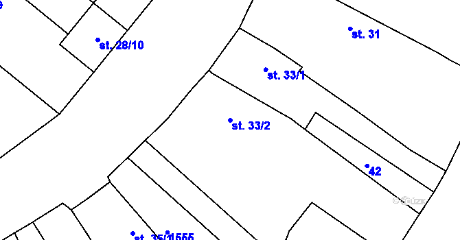 Parcela st. 33/2 v KÚ Břvany, Katastrální mapa