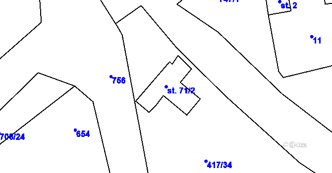 Parcela st. 71/2 v KÚ Břvany, Katastrální mapa