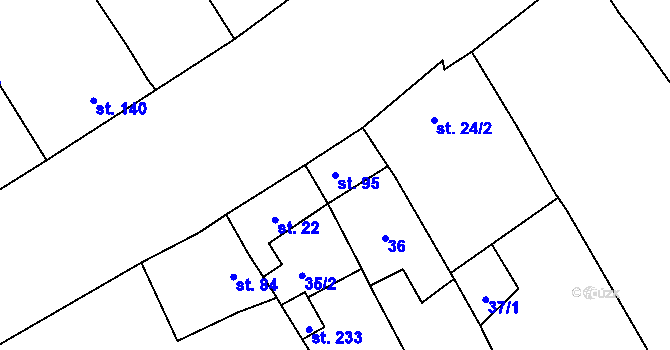 Parcela st. 95 v KÚ Břvany, Katastrální mapa