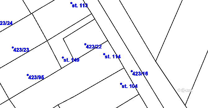 Parcela st. 114 v KÚ Břvany, Katastrální mapa