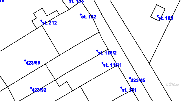 Parcela st. 116/2 v KÚ Břvany, Katastrální mapa