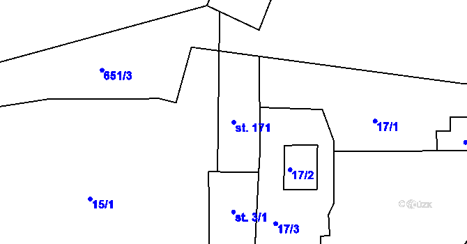 Parcela st. 171 v KÚ Břvany, Katastrální mapa