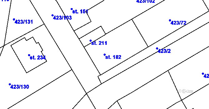 Parcela st. 182 v KÚ Břvany, Katastrální mapa