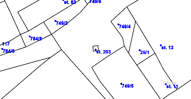 Parcela st. 203 v KÚ Břvany, Katastrální mapa