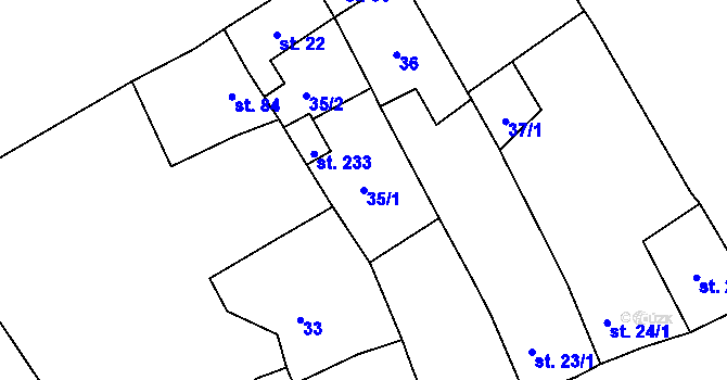 Parcela st. 35/1 v KÚ Břvany, Katastrální mapa