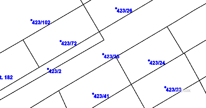 Parcela st. 423/25 v KÚ Břvany, Katastrální mapa