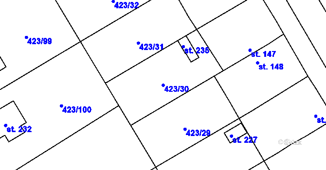Parcela st. 423/30 v KÚ Břvany, Katastrální mapa