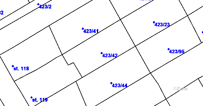 Parcela st. 423/42 v KÚ Břvany, Katastrální mapa