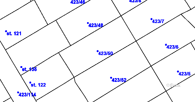 Parcela st. 423/50 v KÚ Břvany, Katastrální mapa