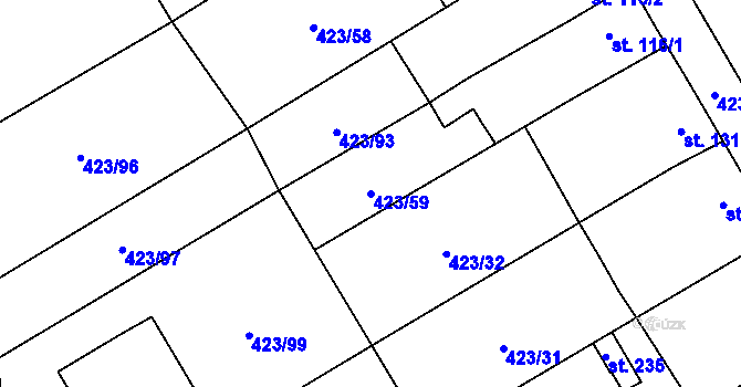 Parcela st. 423/59 v KÚ Břvany, Katastrální mapa