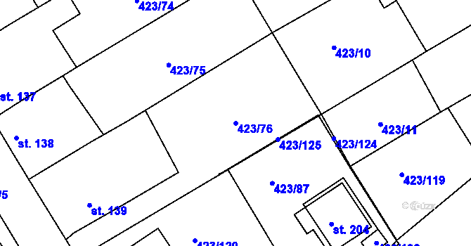 Parcela st. 423/76 v KÚ Břvany, Katastrální mapa