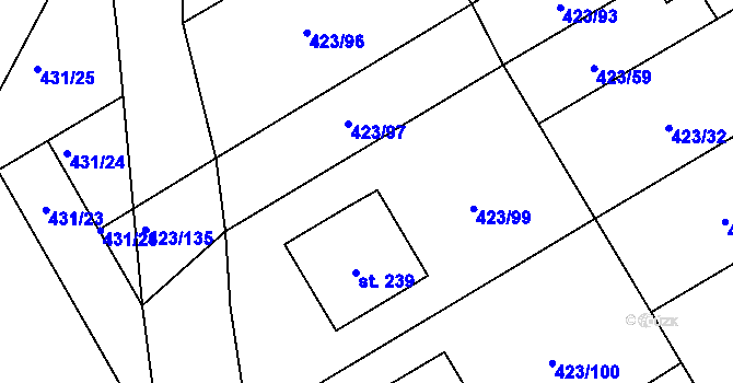Parcela st. 423/98 v KÚ Břvany, Katastrální mapa