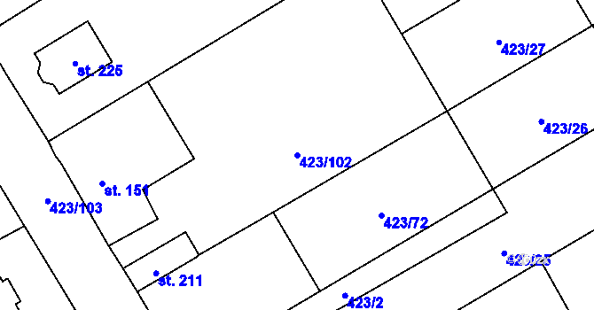 Parcela st. 423/102 v KÚ Břvany, Katastrální mapa