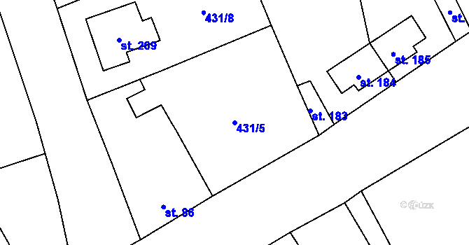 Parcela st. 431/5 v KÚ Břvany, Katastrální mapa