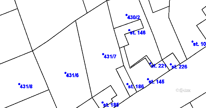Parcela st. 431/7 v KÚ Břvany, Katastrální mapa