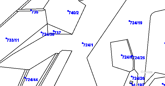 Parcela st. 724/1 v KÚ Břvany, Katastrální mapa