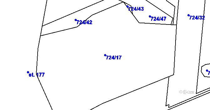 Parcela st. 724/17 v KÚ Břvany, Katastrální mapa