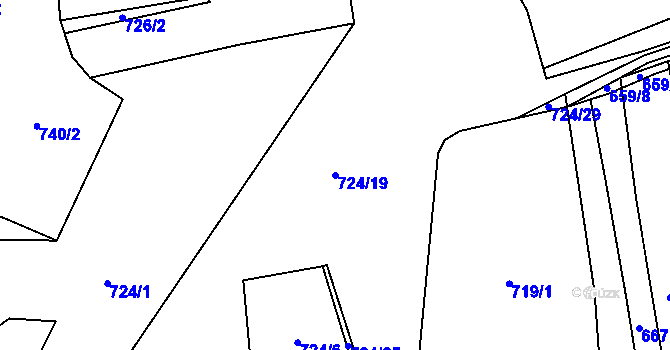 Parcela st. 724/19 v KÚ Břvany, Katastrální mapa