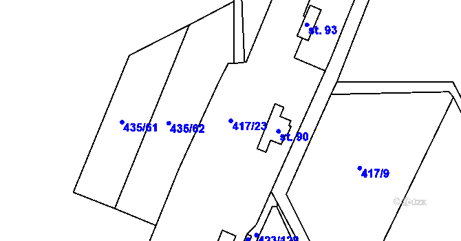 Parcela st. 417/23 v KÚ Břvany, Katastrální mapa