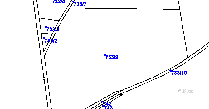 Parcela st. 733/9 v KÚ Břvany, Katastrální mapa