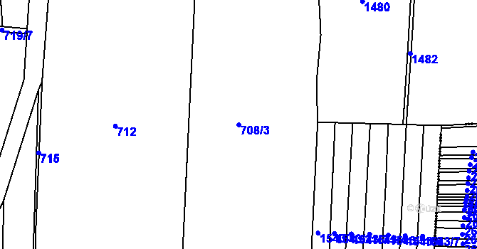 Parcela st. 708/3 v KÚ Břvany, Katastrální mapa