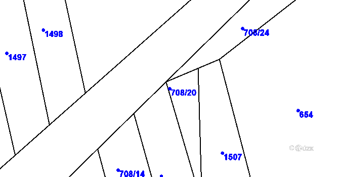 Parcela st. 708/20 v KÚ Břvany, Katastrální mapa