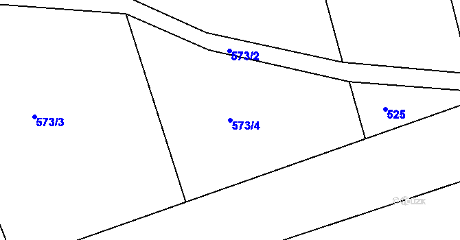 Parcela st. 573/4 v KÚ Břvany, Katastrální mapa