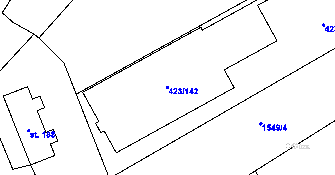 Parcela st. 423/142 v KÚ Břvany, Katastrální mapa